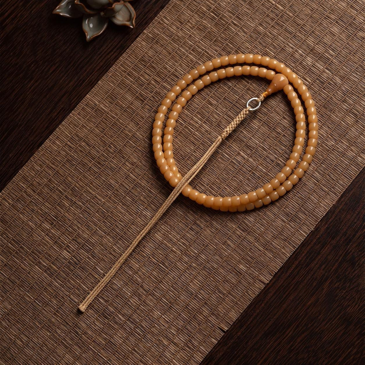 108 Bead Bodhi Root Mala Necklace, Natural Old Bodhi Seed Buddhist Prayer Beads, 925 Silver Tassel Meditation Rosary, Spiritual Gift