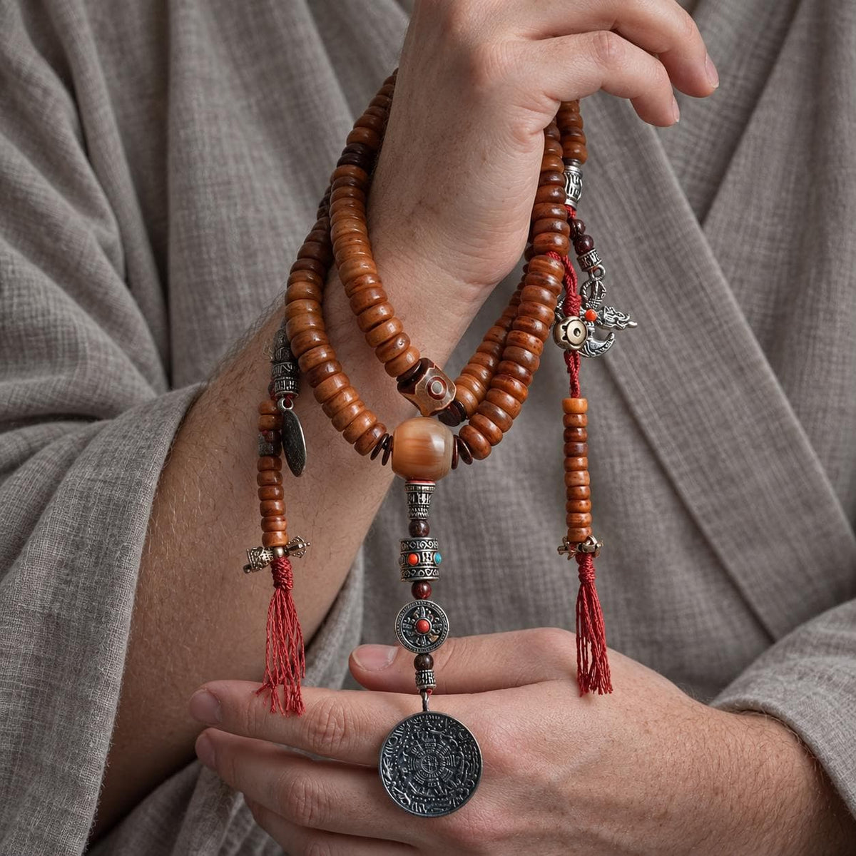 EverestArtStudios 108-Bead Yak Bone Mala Necklace, 12mm Tibetan-Style Prayer Beads, Counters and Pendants