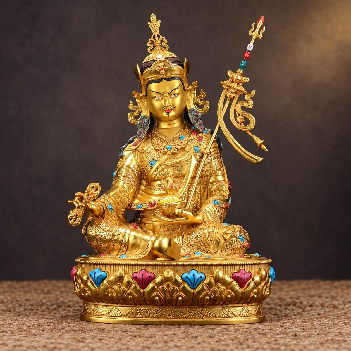 EverestArtStudios Padmasambhava Gilded Copper Statue, Guru Rinpoche Buddhist Sculpture, Two Sizes