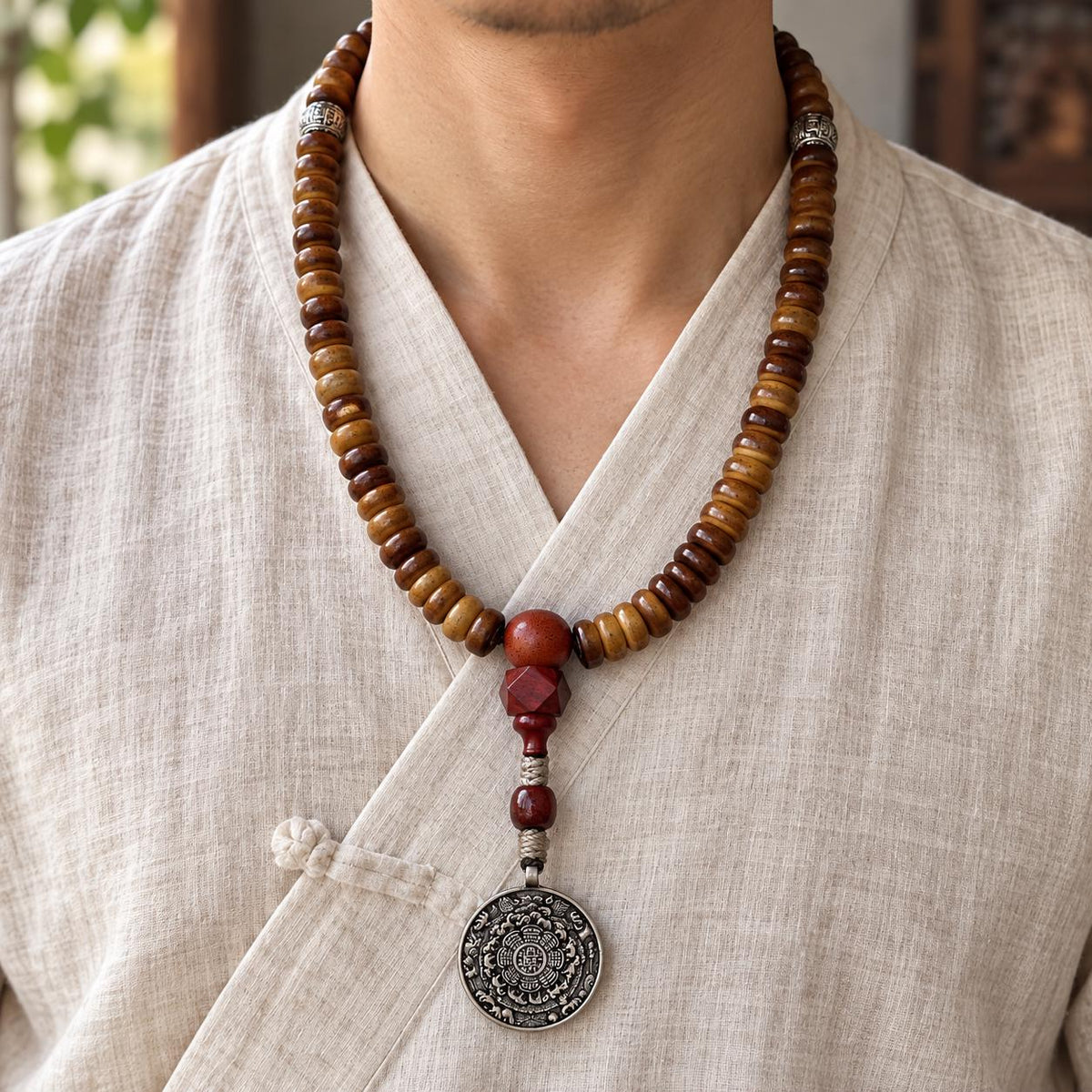 EverestArtStudios Yak Bone 108 Bead Mala, 12mm Prayer Beads, Nine Palace Pendant, Counter Beads or Pixiu Tassel