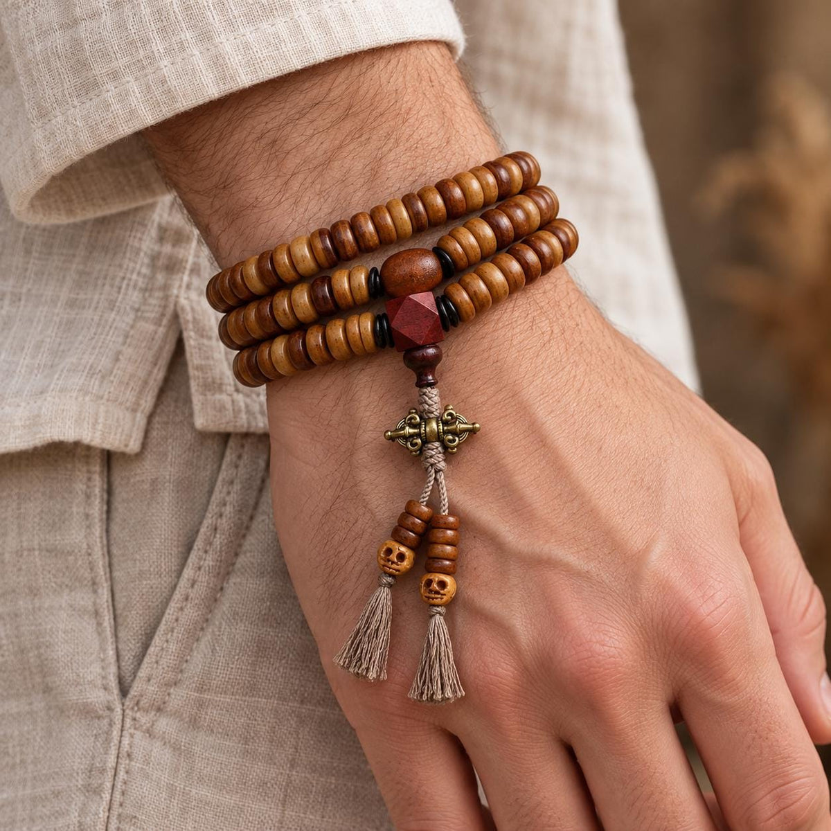 EverestArtStudios Yak Bone 108 Bead Mala, 12mm Prayer Beads, Nine Palace Pendant, Counter Beads or Pixiu Tassel