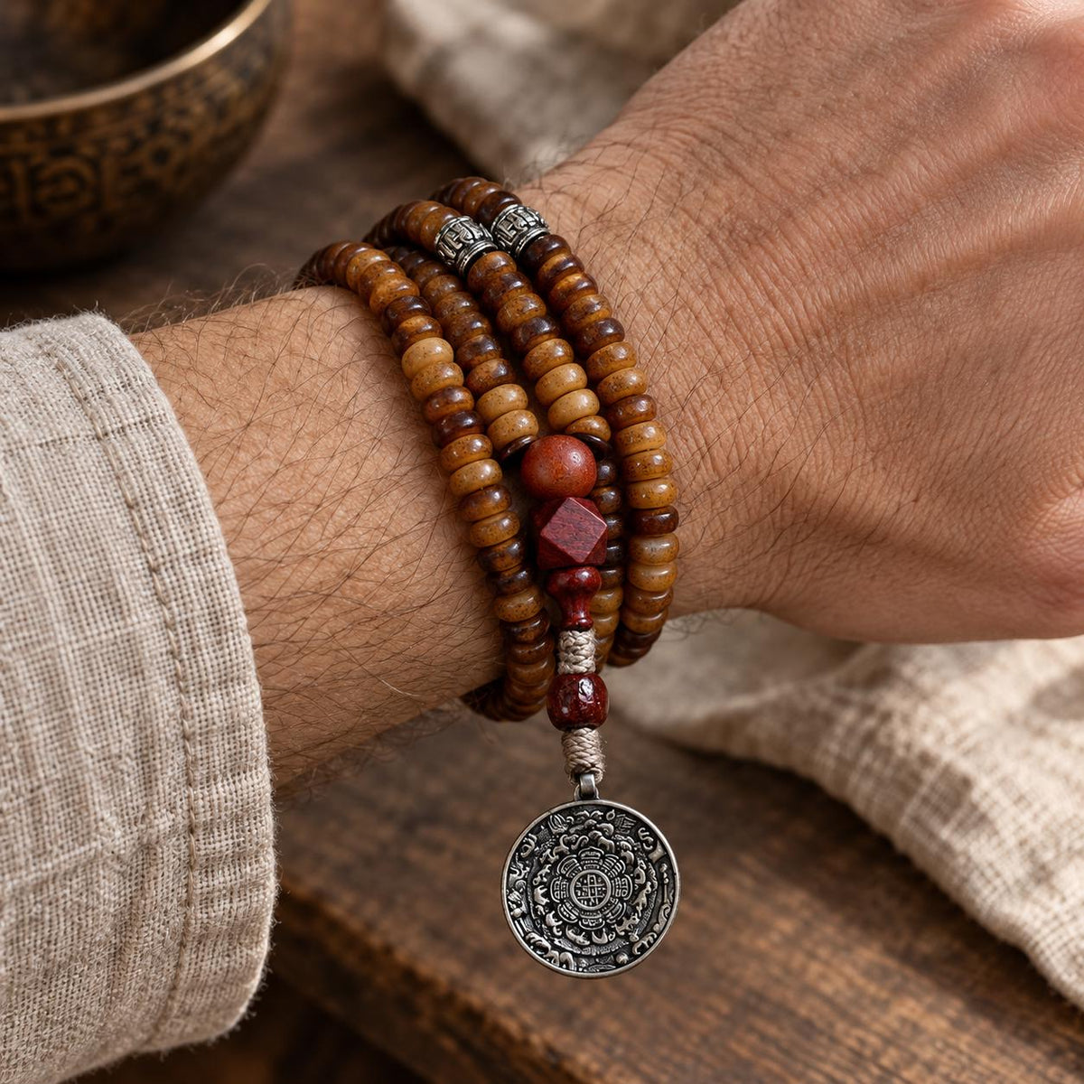 EverestArtStudios Yak Bone 108 Bead Mala, 12mm Prayer Beads, Nine Palace Pendant, Counter Beads or Pixiu Tassel