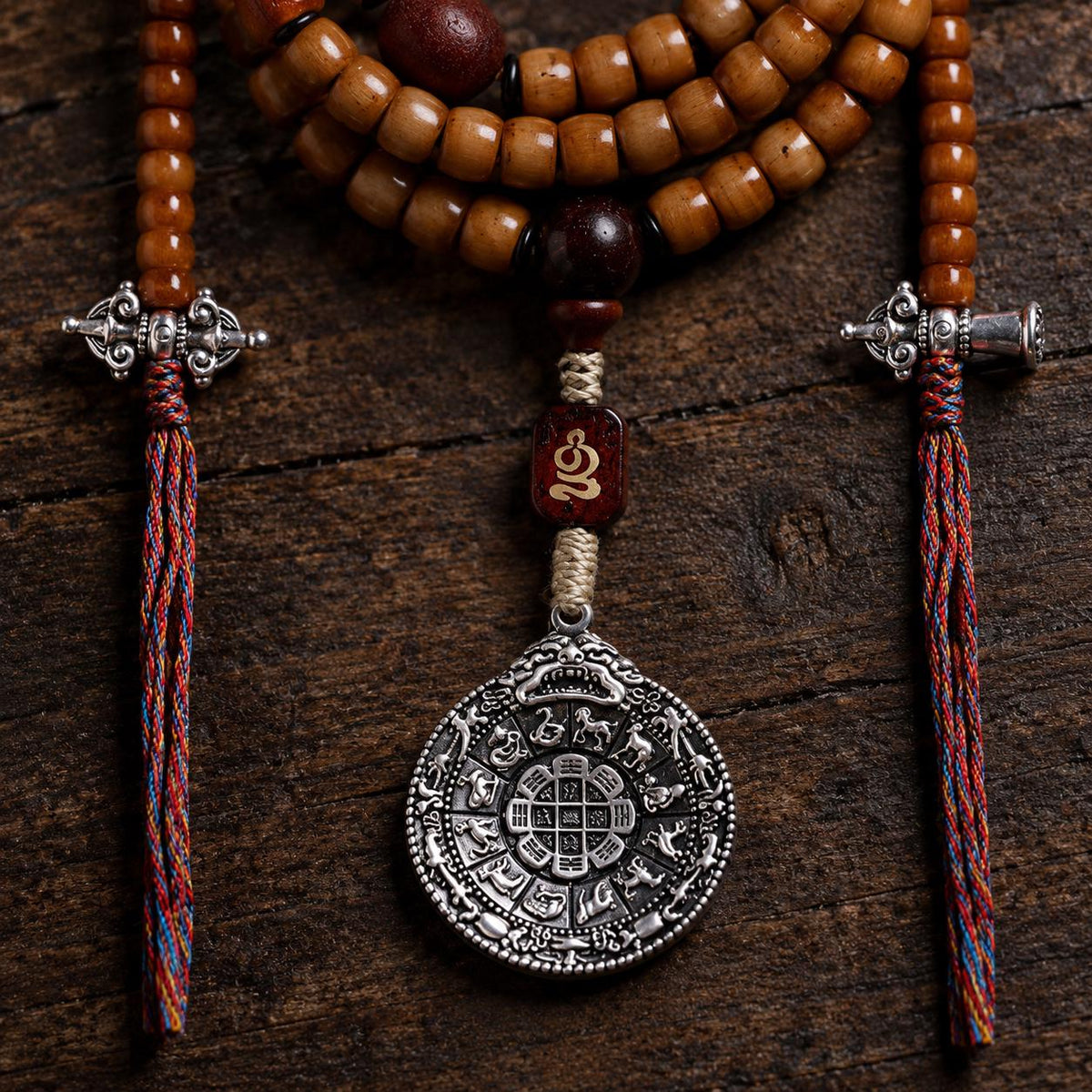 EverestArtStudios Yak Bone 108 Bead Mala, 10mm Prayer Beads, Bagua or Double Vajra Pendant, Optional Counters