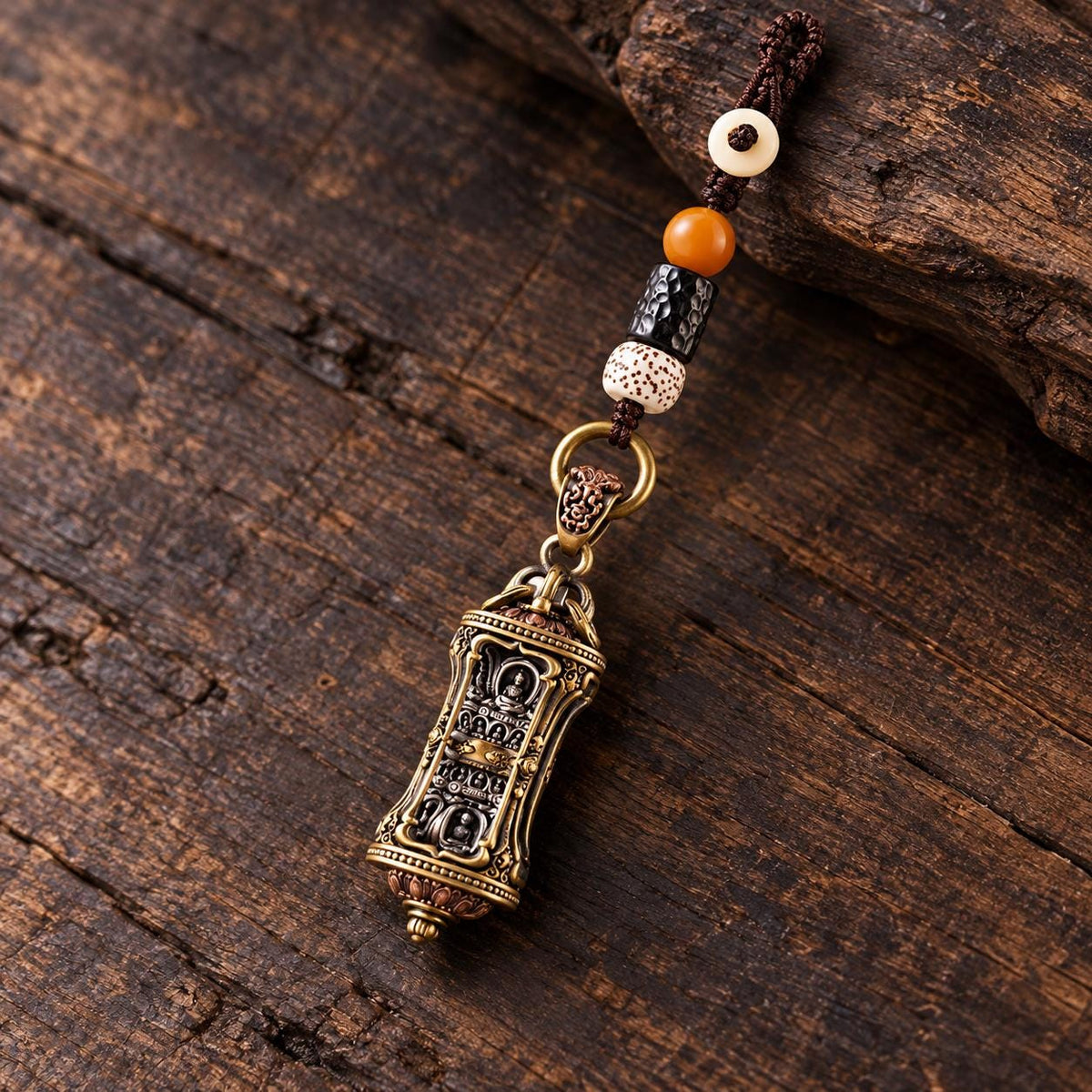 EverestArtStudios Rotating Buddha Pendant, Brass Copper or S925 Silver, Buddhist Relief, Optional Short Braided Strap