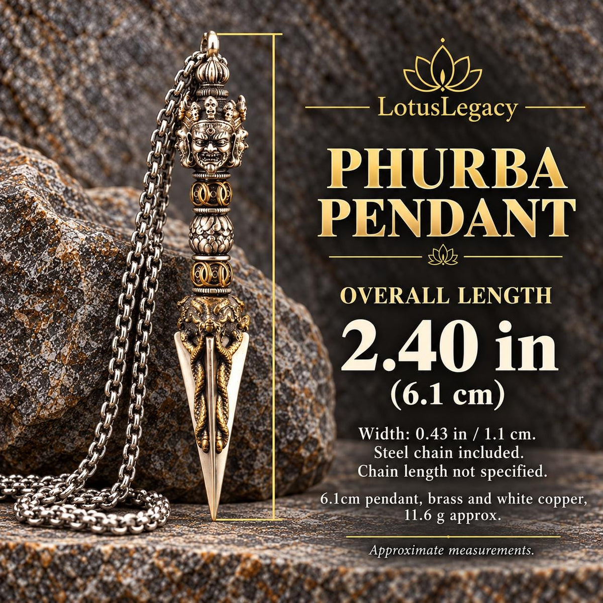 Tibetan Style Phurba Pendant and Altar Display, 8 Sizes with Chain or Base — image 4