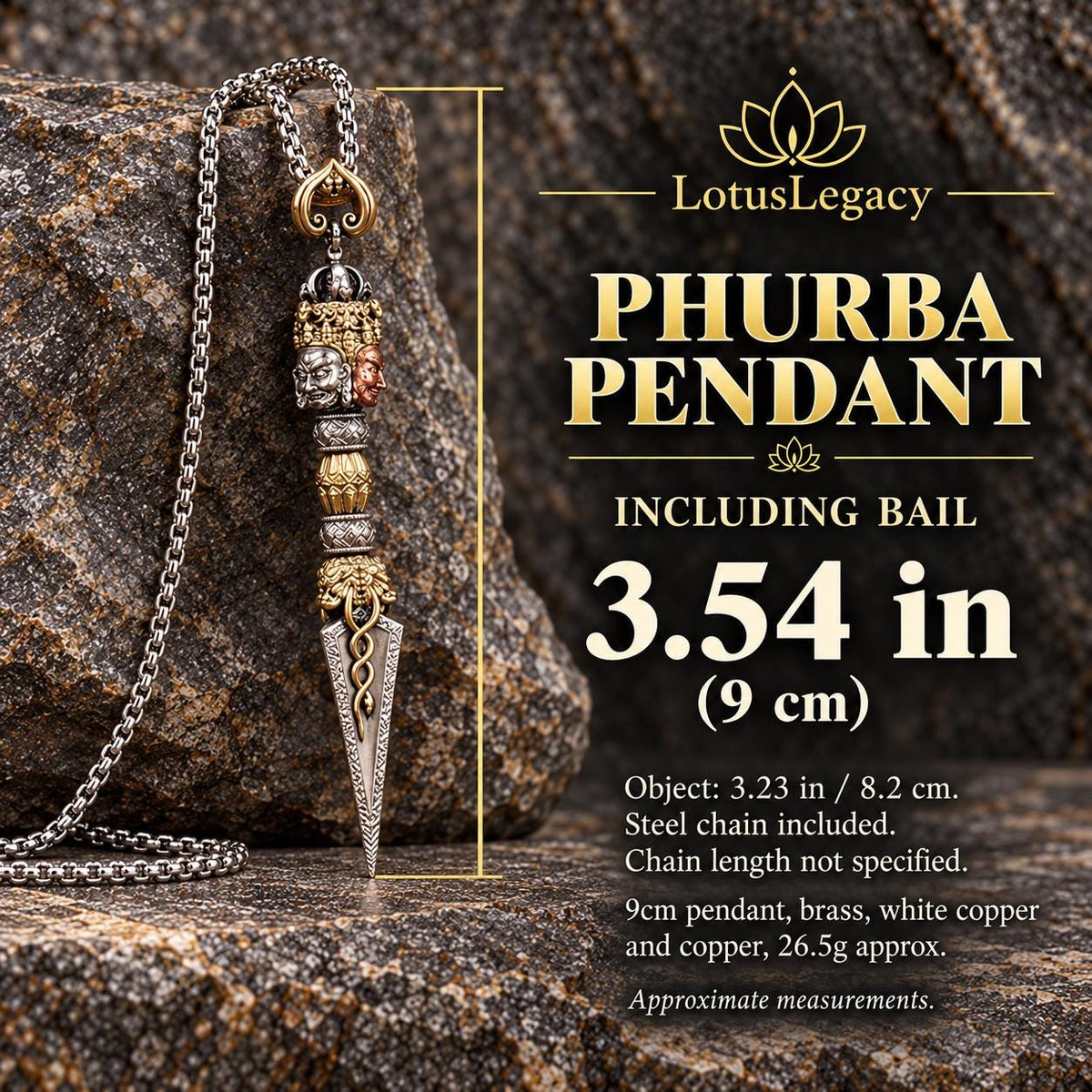 Tibetan Style Phurba Pendant and Altar Display, 8 Sizes with Chain or Base — image 5