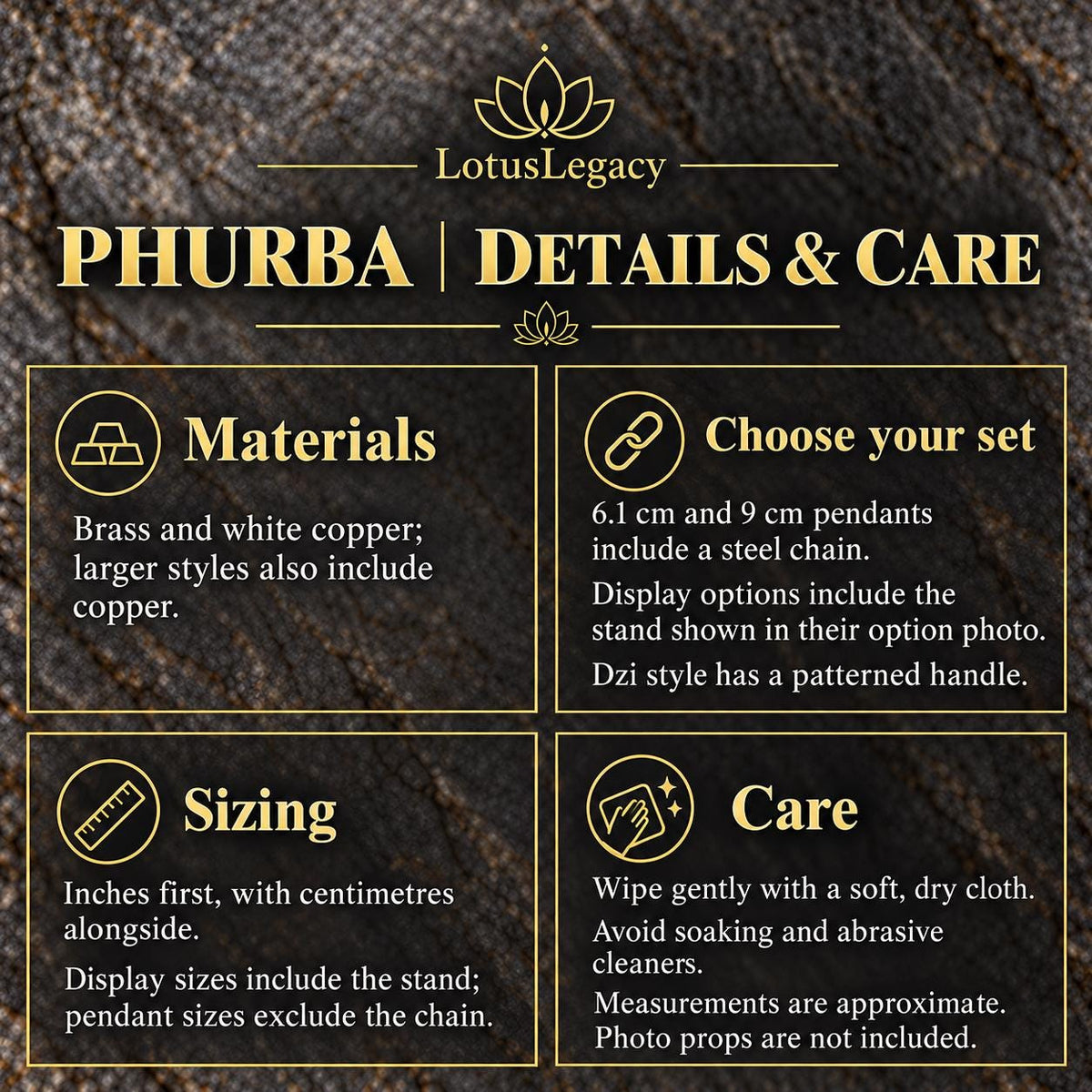 Tibetan Style Phurba Pendant and Altar Display, 8 Sizes with Chain or Base — image 12