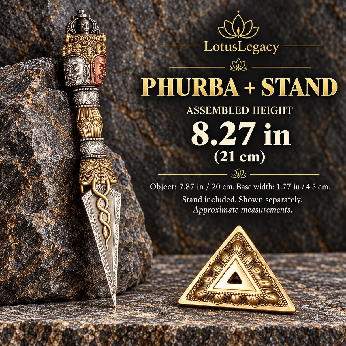 Tibetan Style Phurba Pendant and Altar Display, 8 Sizes with Chain or Base — image 9