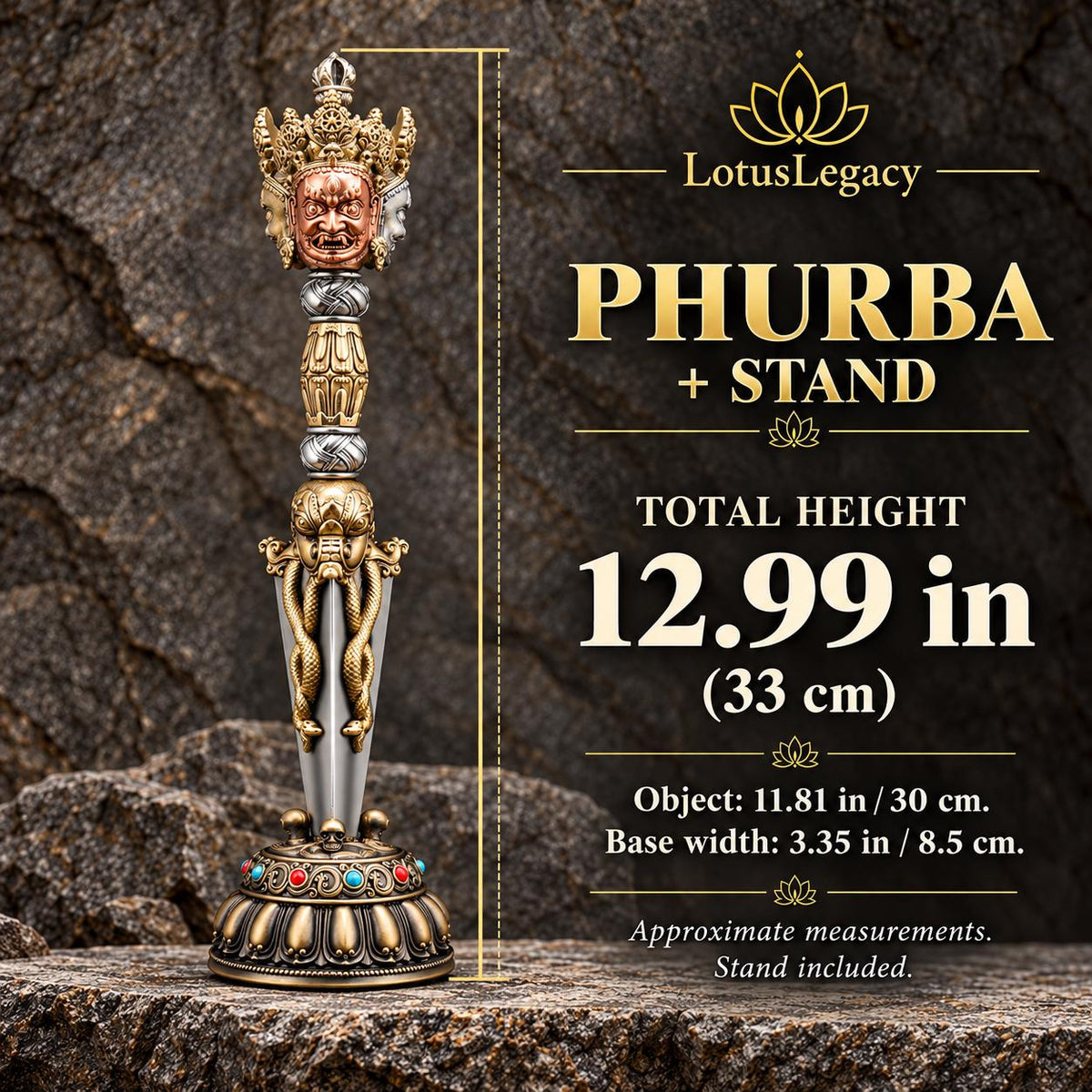 Tibetan Style Phurba Pendant and Altar Display, 8 Sizes with Chain or Base — image 11