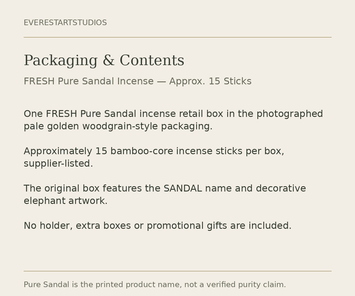 FRESH Pure Sandal incense retail box: packaging