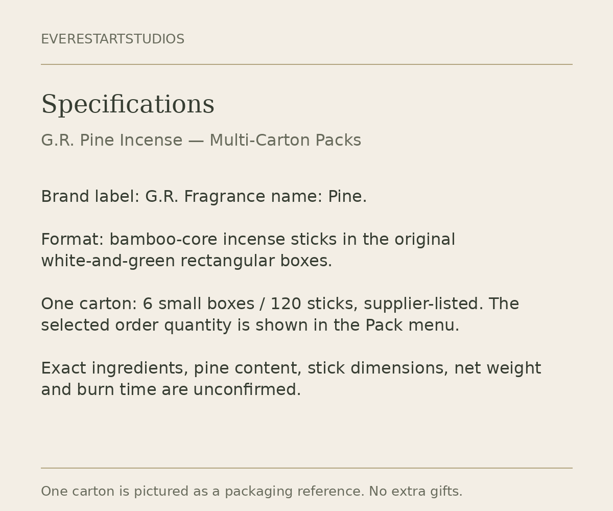 G.R. Pine multi-carton pack: specifications