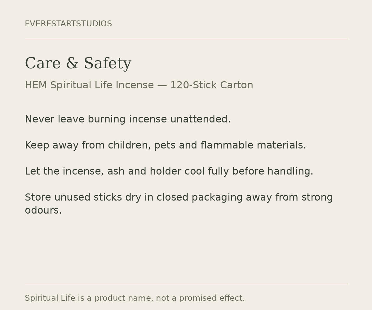 HEM Spiritual Life120-stick carton: care