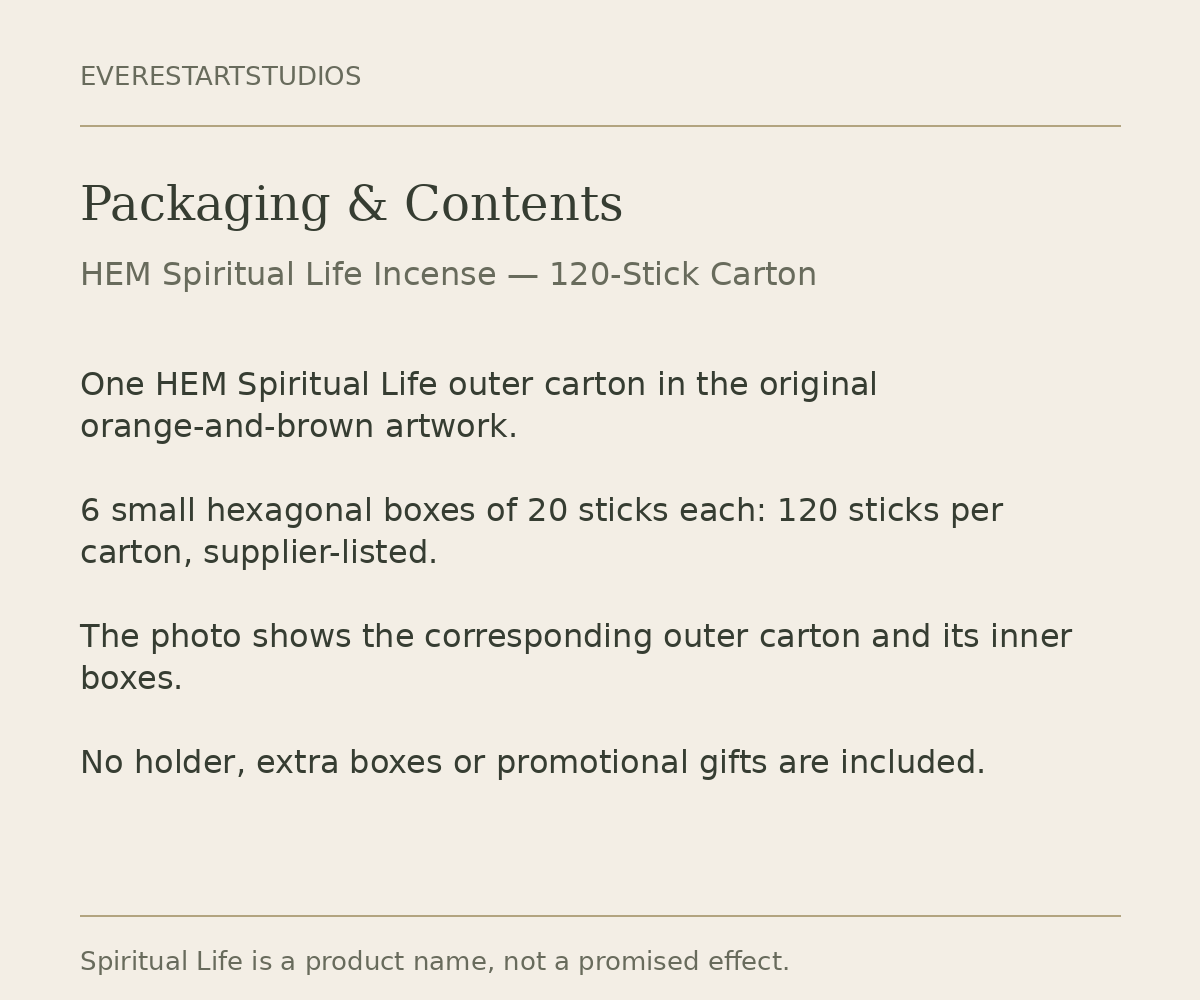 HEM Spiritual Life120-stick carton: packaging
