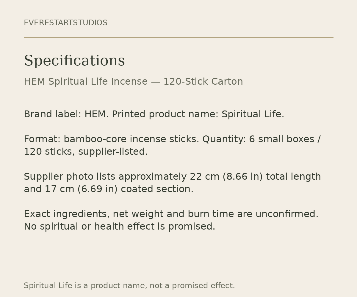 HEM Spiritual Life120-stick carton: specifications
