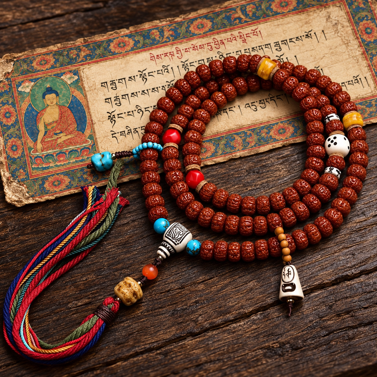 Mala Rudraksha de doble dragón, 108 cuentas