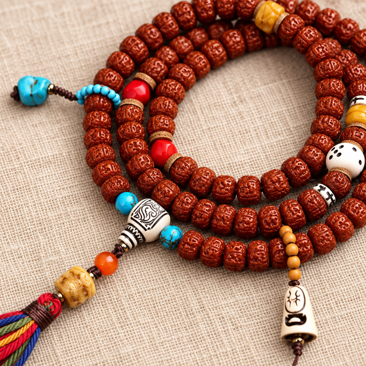 Mala Rudraksha de doble dragón, 108 cuentas