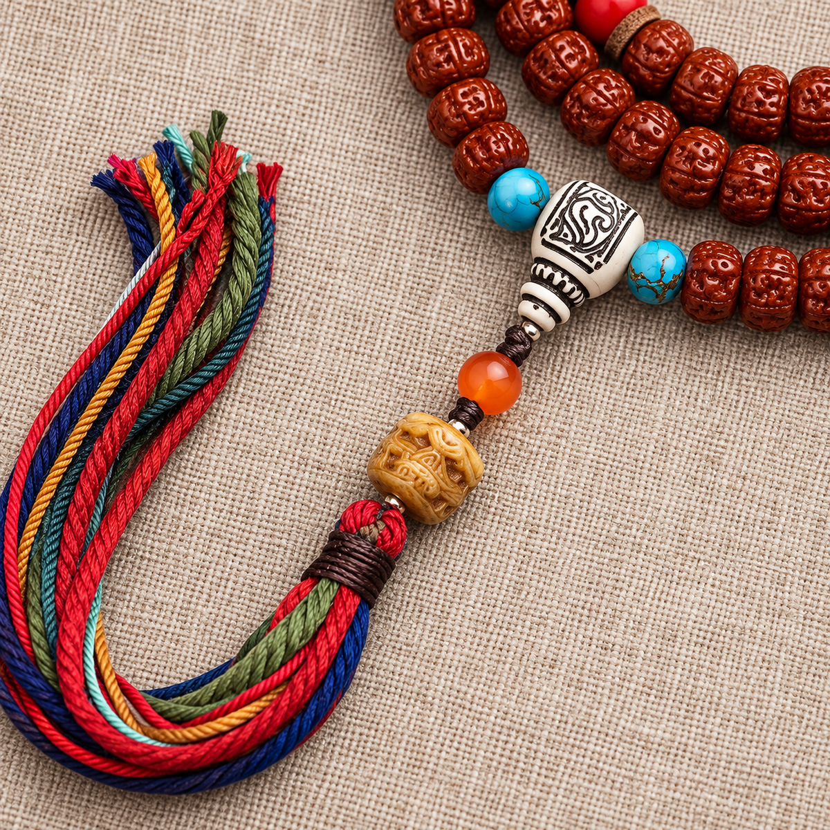 Mala Rudraksha de doble dragón, 108 cuentas