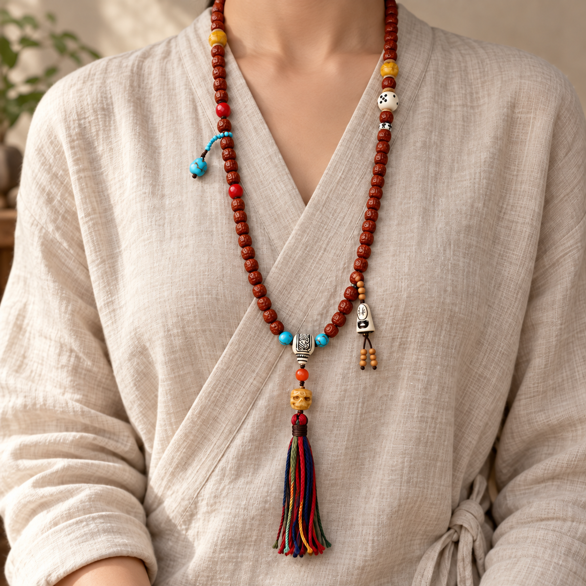 Mala Rudraksha de doble dragón, 108 cuentas
