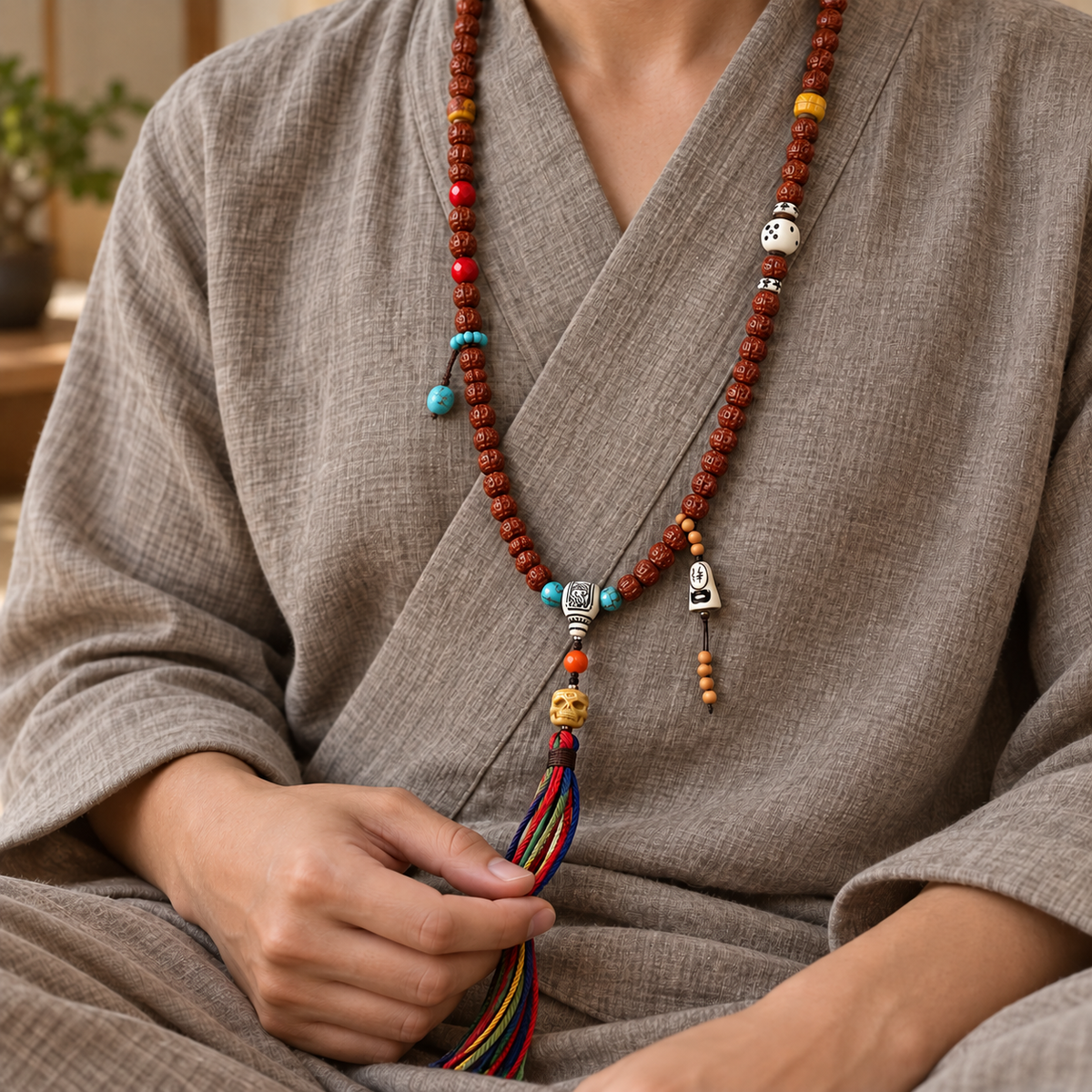 Mala Rudraksha de doble dragón, 108 cuentas