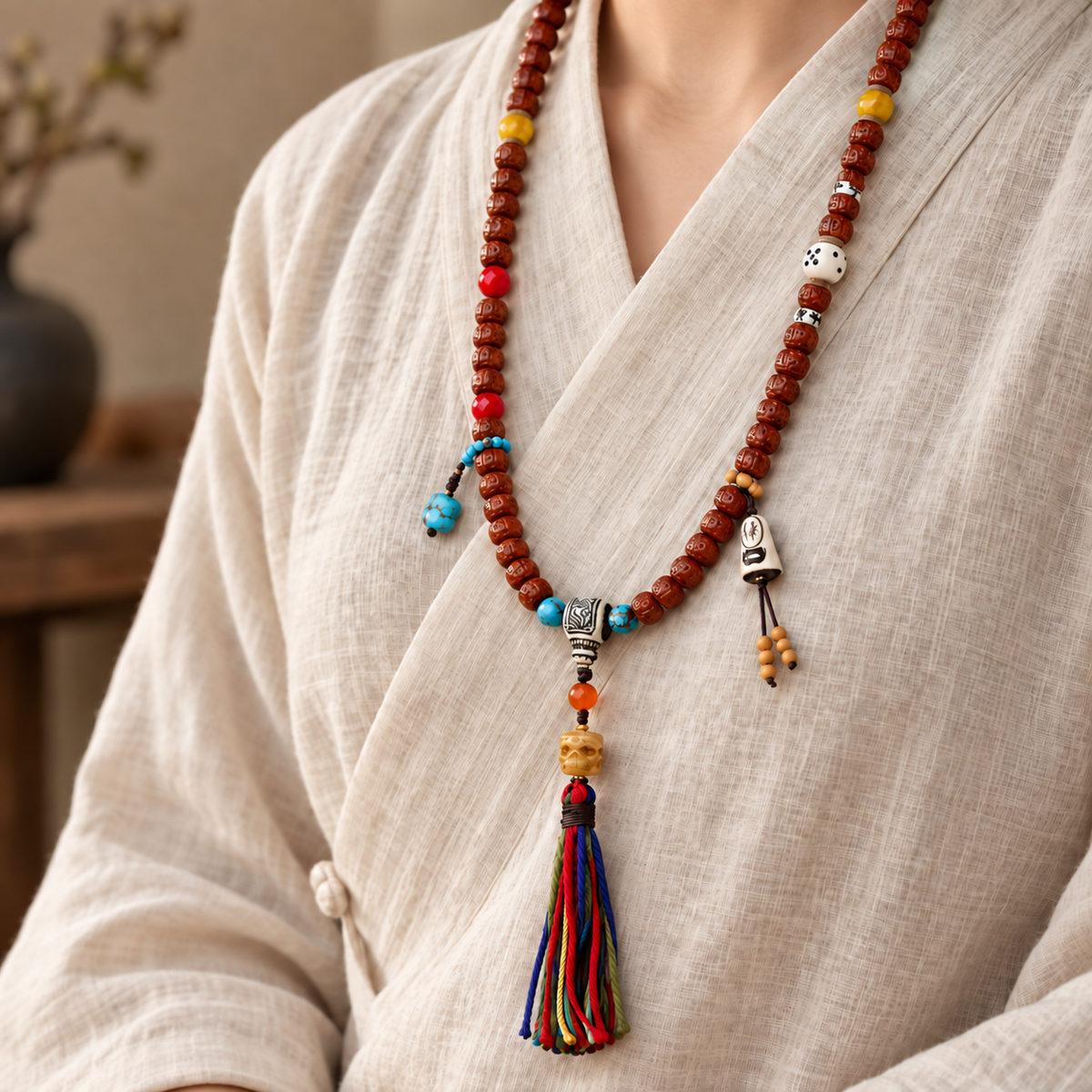 Mala Rudraksha de doble dragón, 108 cuentas