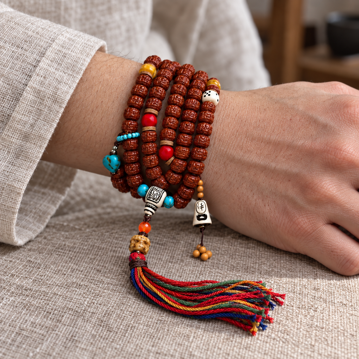 Mala Rudraksha de doble dragón, 108 cuentas