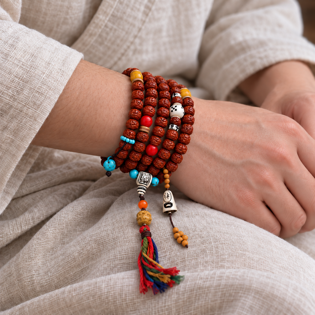 Mala Rudraksha de doble dragón, 108 cuentas
