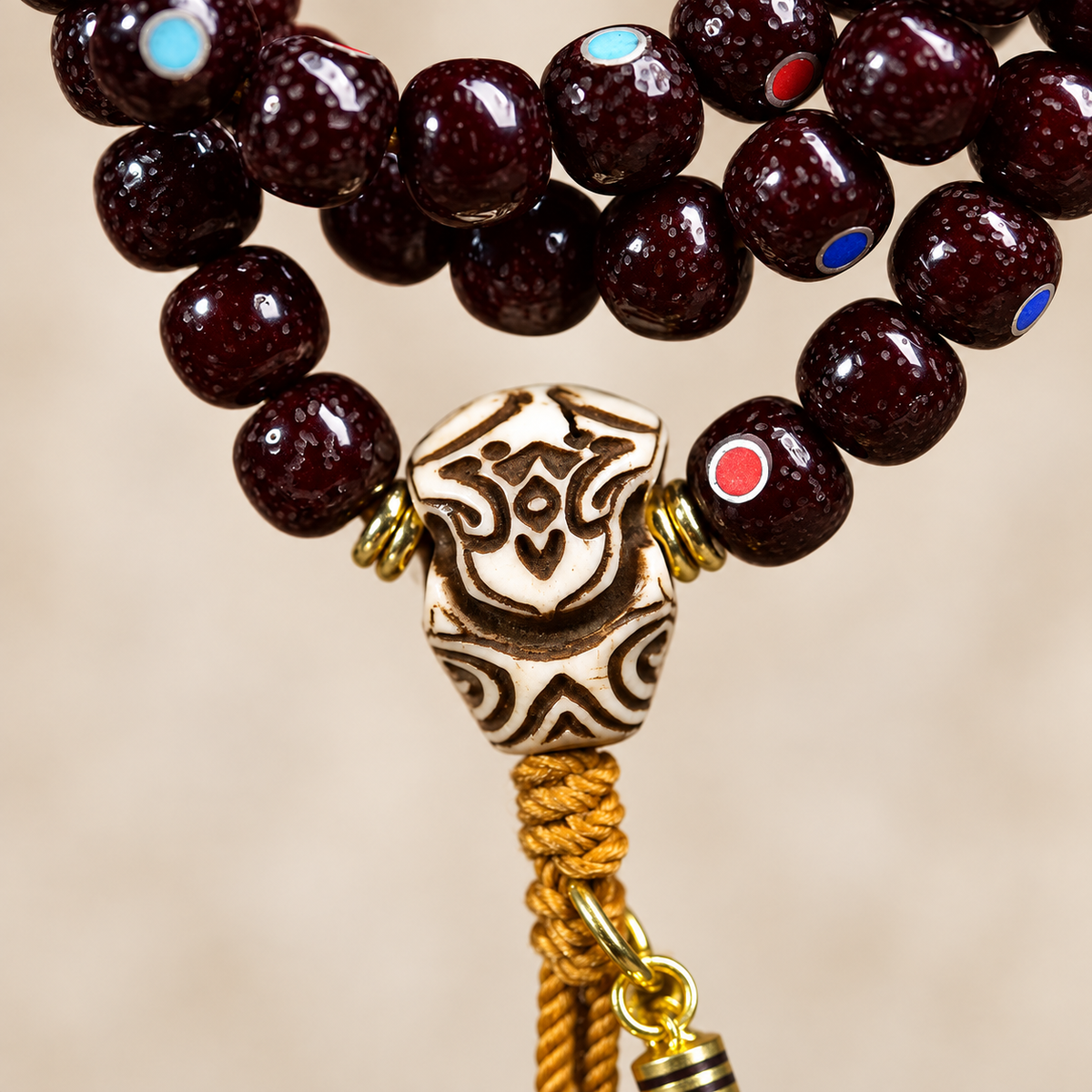 EverestArtstudios Xingyue-Bodhi-Mala mit Zinnober-Finish, 108 Perlen
