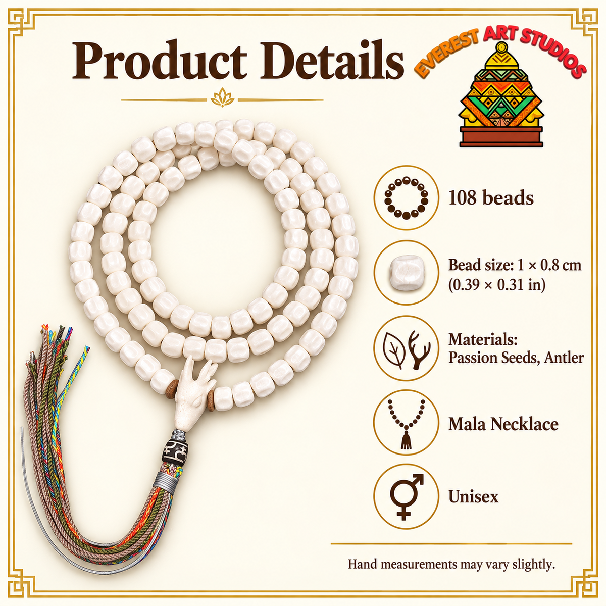 Mala 108 perles graines et bois de cervidé