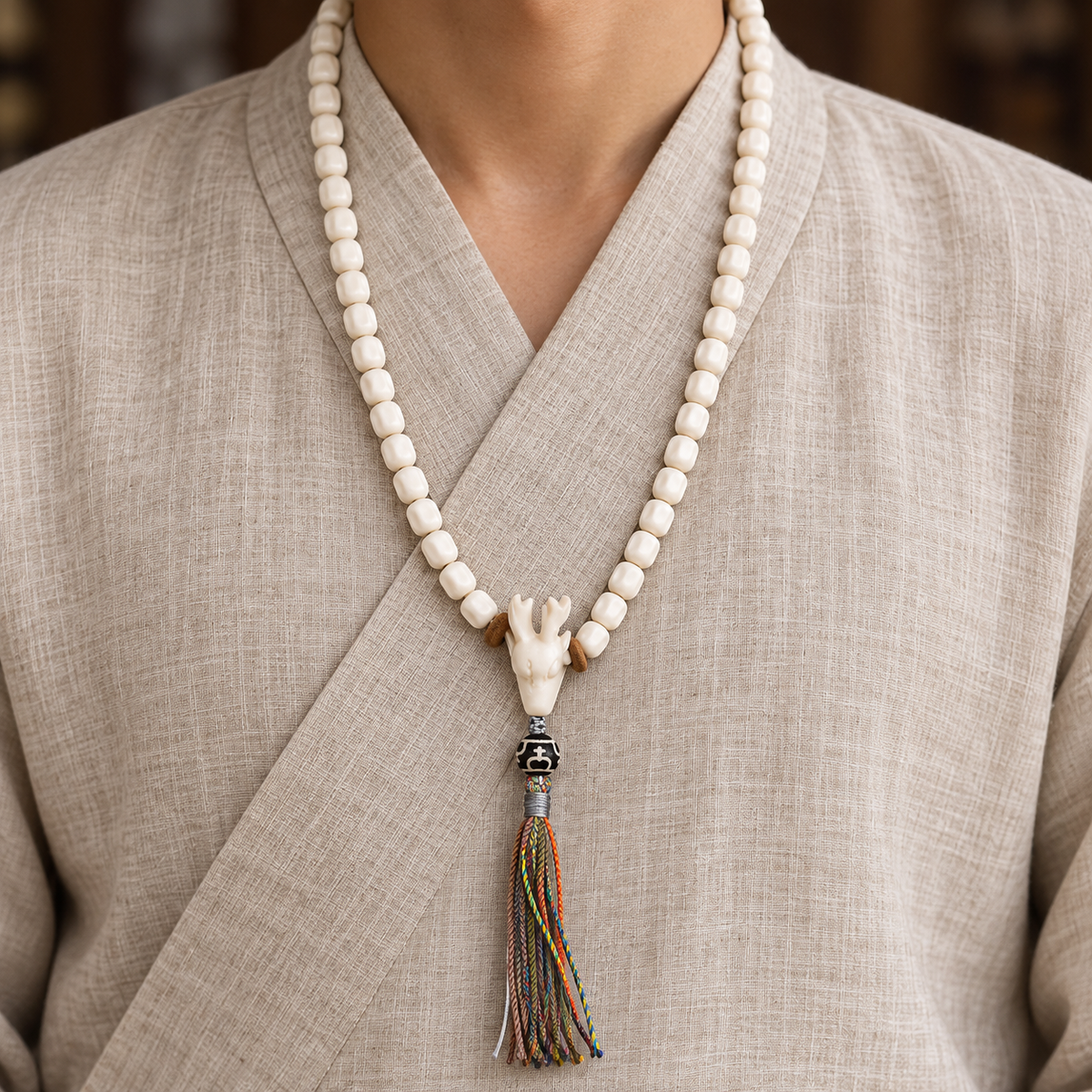 Mala 108 perles graines et bois de cervidé