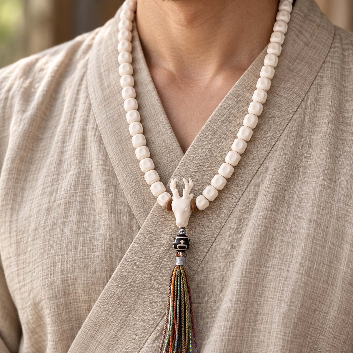 Mala 108 perles graines et bois de cervidé