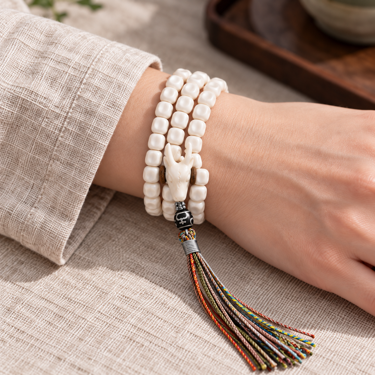 Mala 108 perles graines et bois de cervidé