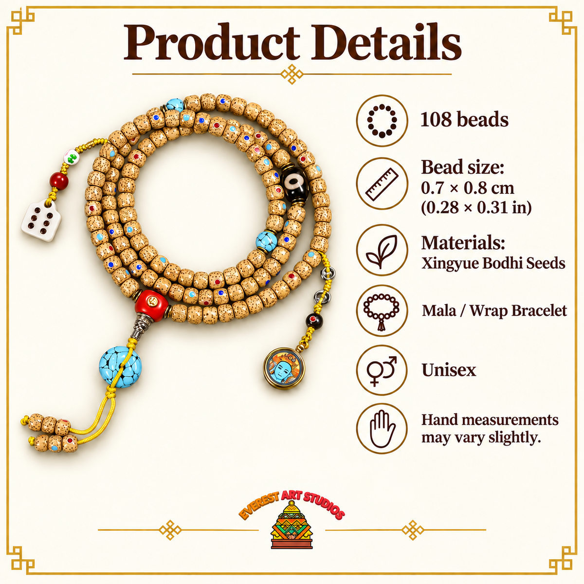 EverestArtstudios Drei-Juwelen-Xingyue-Bodhi-Mala, 108 Perlen