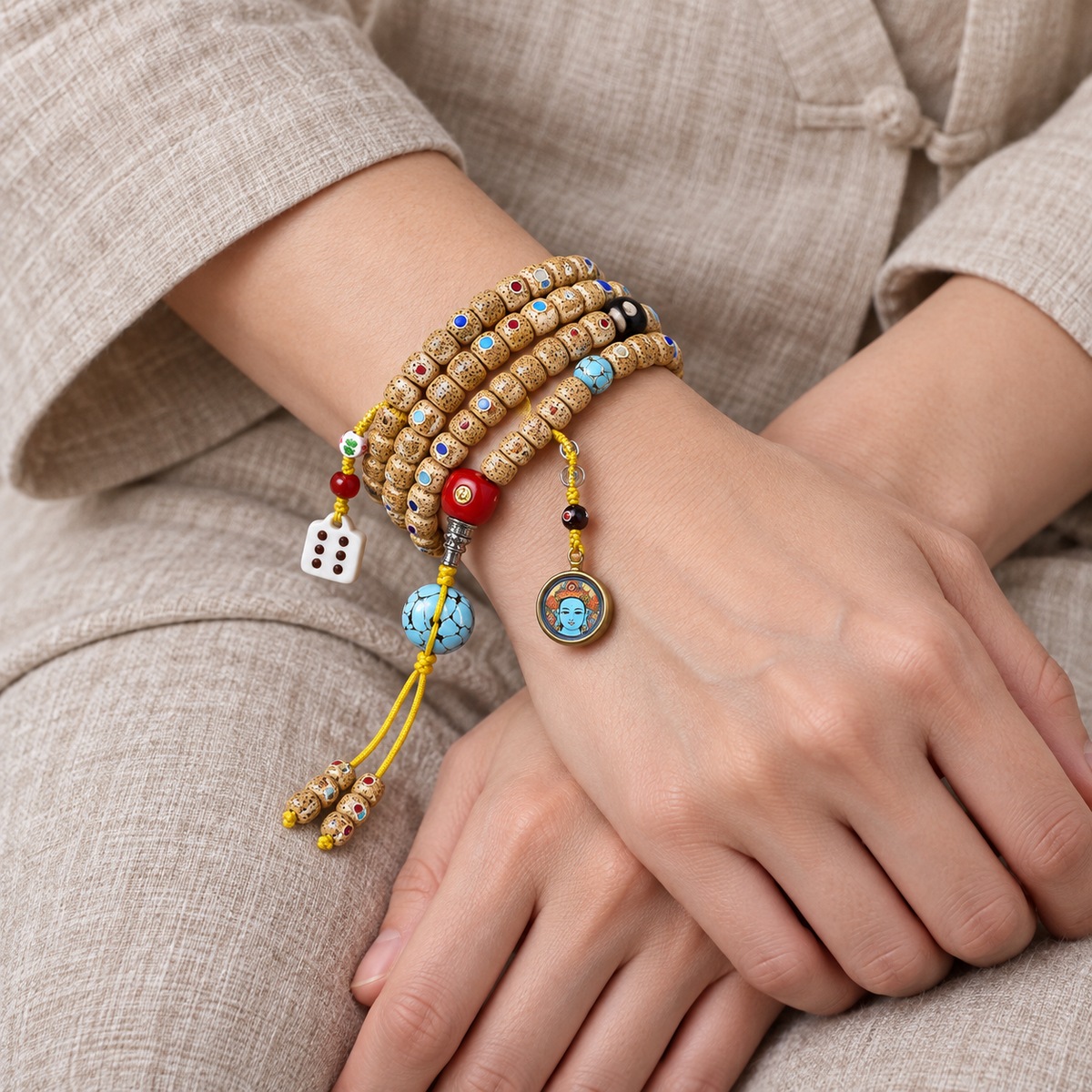EverestArtstudios Drei-Juwelen-Xingyue-Bodhi-Mala, 108 Perlen