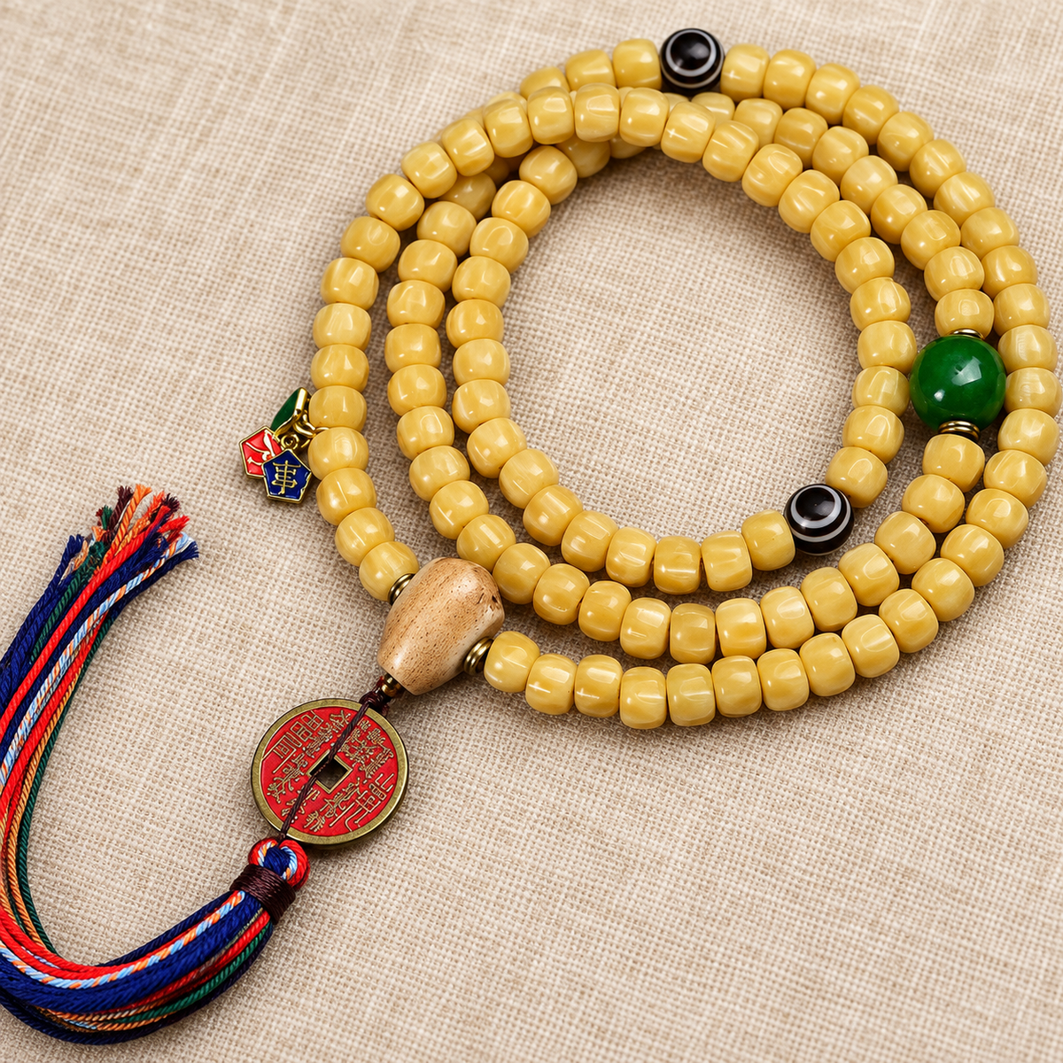 EverestArtstudios Hirschknochen-Meteorit-Mala mit Berggeist-Münze