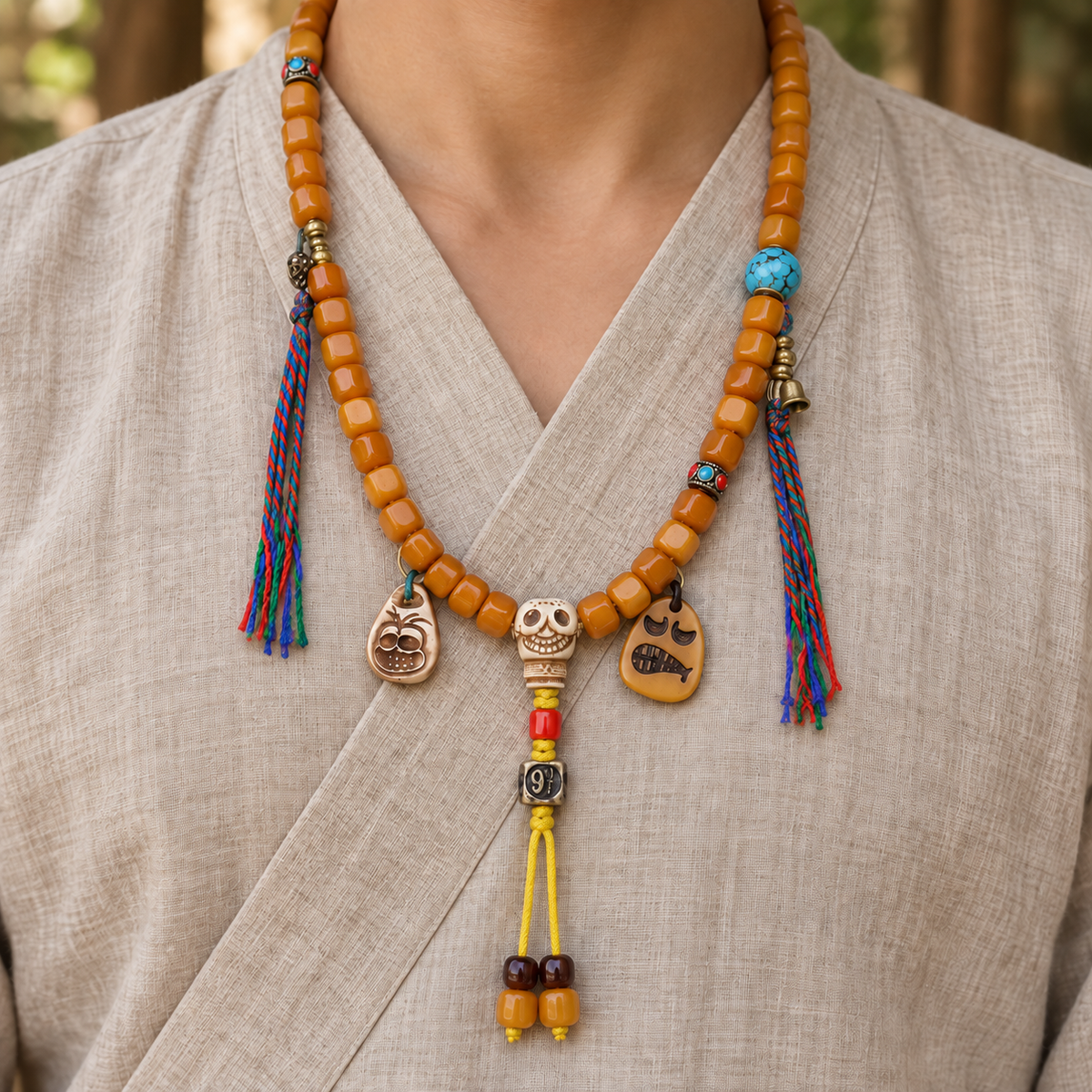 Tibetan mala — linen front