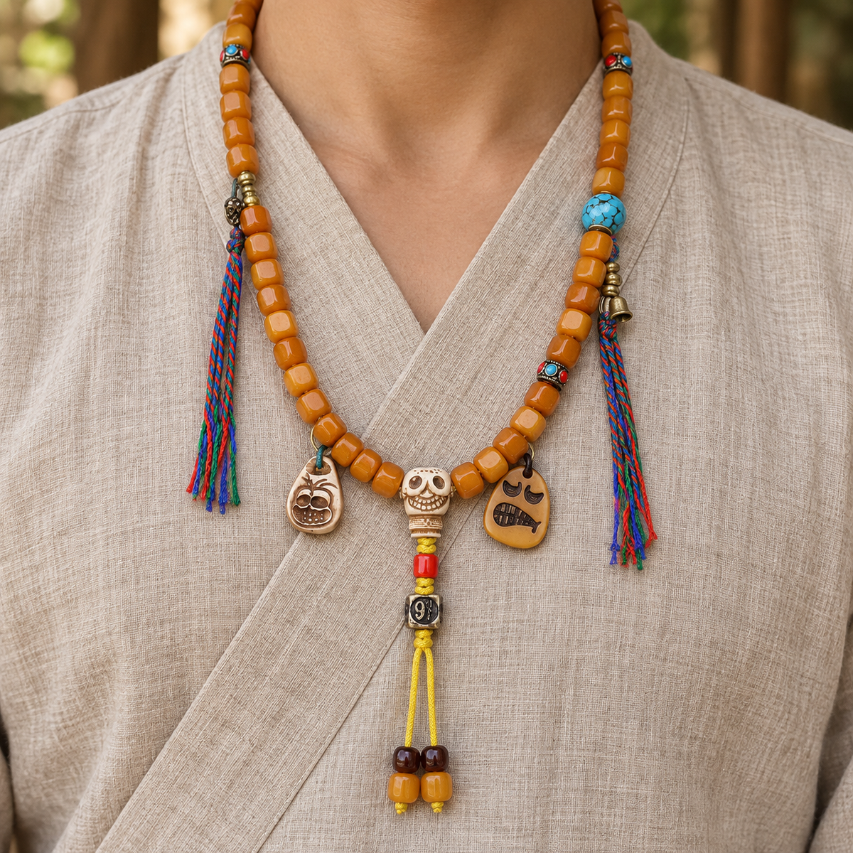 EverestArtstudios blessed EverestArtstudios Tibetan Vintage Bone Carved Square-Bead 108-Bead Mala