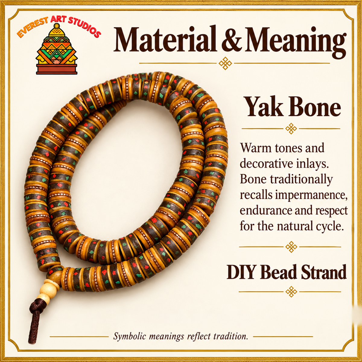 108 cuentas de yak multitesoro para joyas – Material y simbolismo tradicional