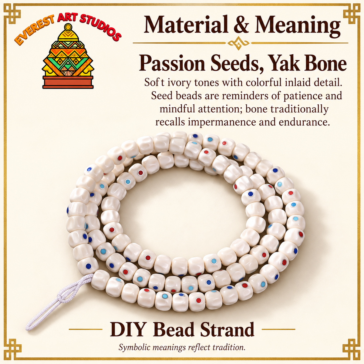 Fil 108 perles os de yak et graines Passion – Matière et symbolique traditionnelle