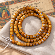 EverestArtstudios Aged Camel Bone and Lapis Inlaid Barrel-Bead 108-Bead DIY Strand — full product