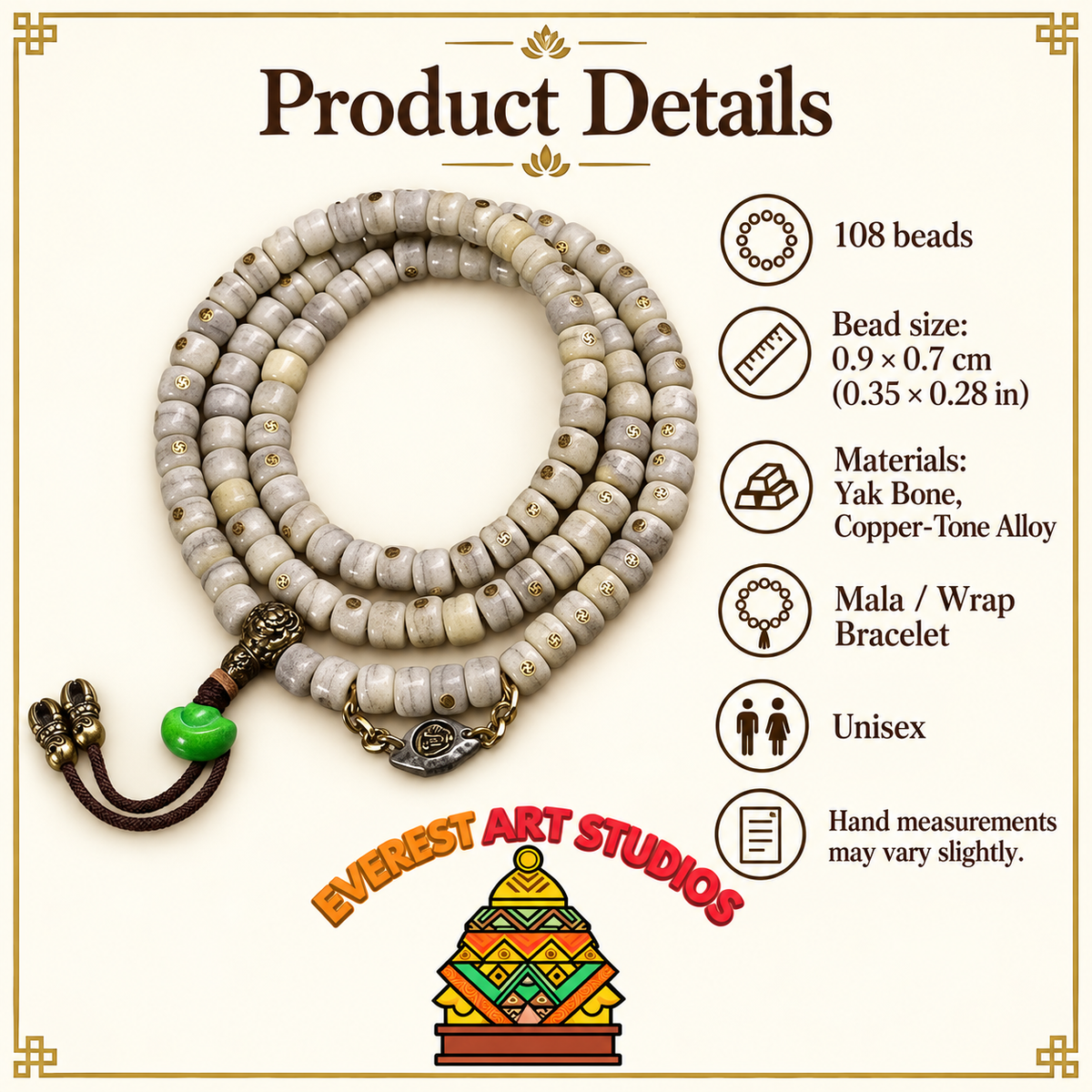 Mala yak vintage con Wan, 108 cuentas