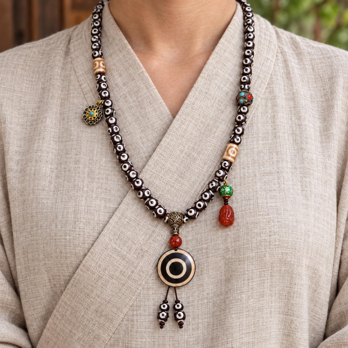 Mala agate rouge 108 perles Dzi trois yeux
