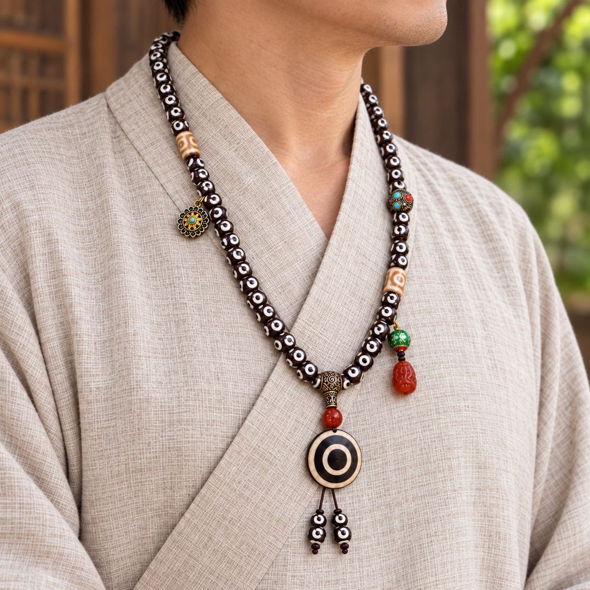 Mala agate rouge 108 perles Dzi trois yeux