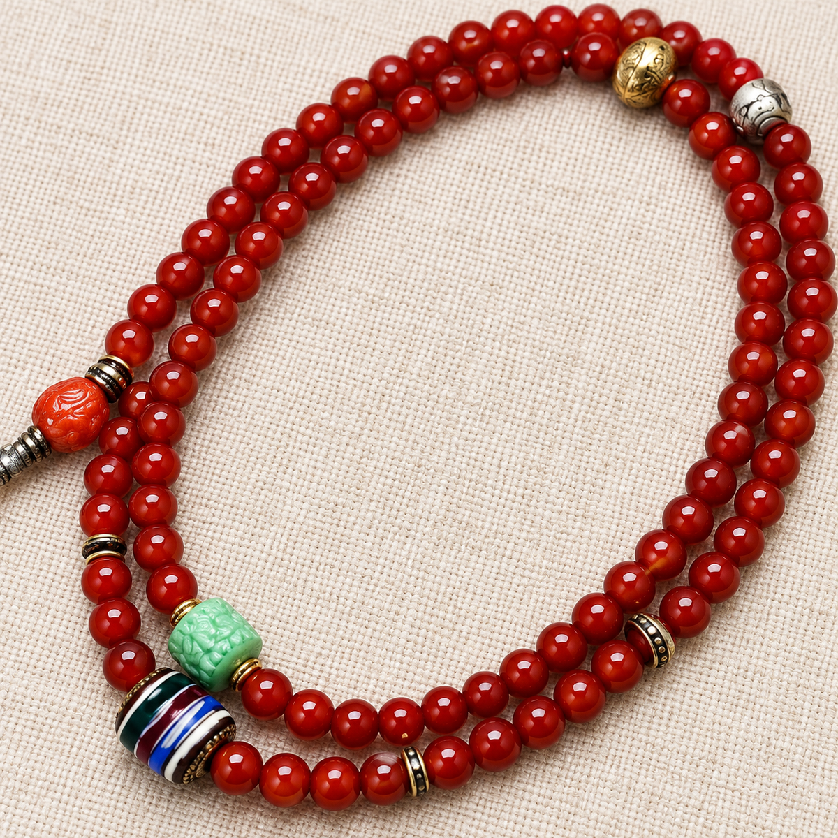 EverestArtstudios Achat-Mala mit Ksitigarbha, 108 Perlen