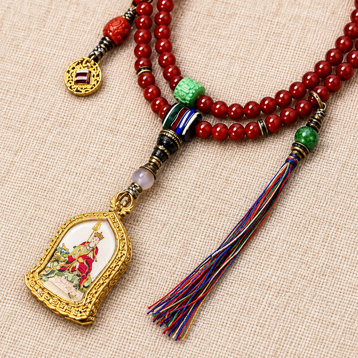 EverestArtstudios Achat-Mala mit Ksitigarbha, 108 Perlen