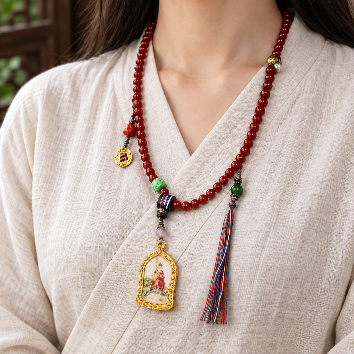 EverestArtstudios Achat-Mala mit Ksitigarbha, 108 Perlen