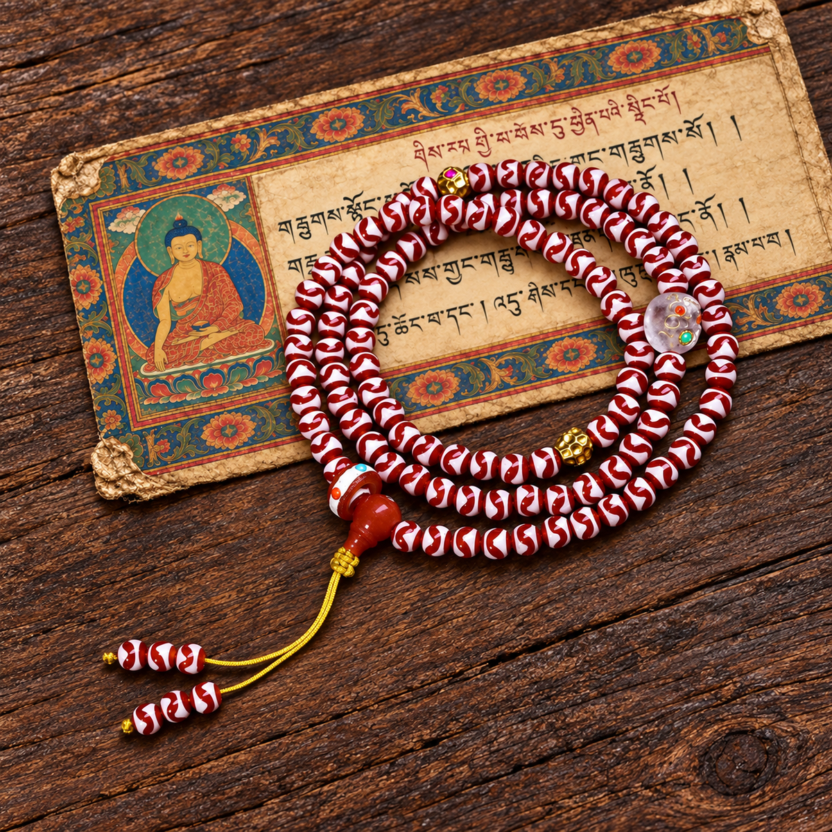 Tiger-Tooth Dzi and Amethyst Mala — full product