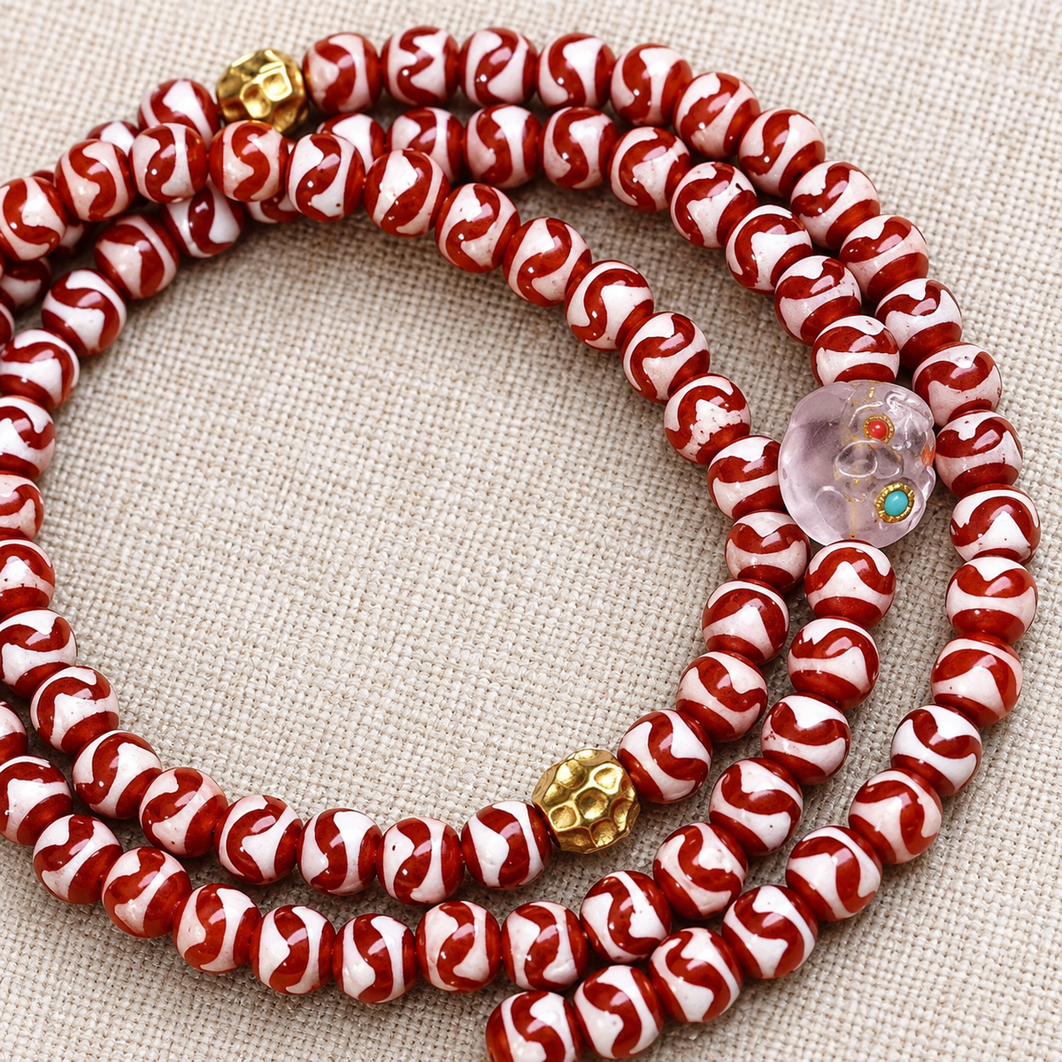 EverestArtstudios Amethyst-Tigerzahn-Dzi-Mala, 108 Perlen