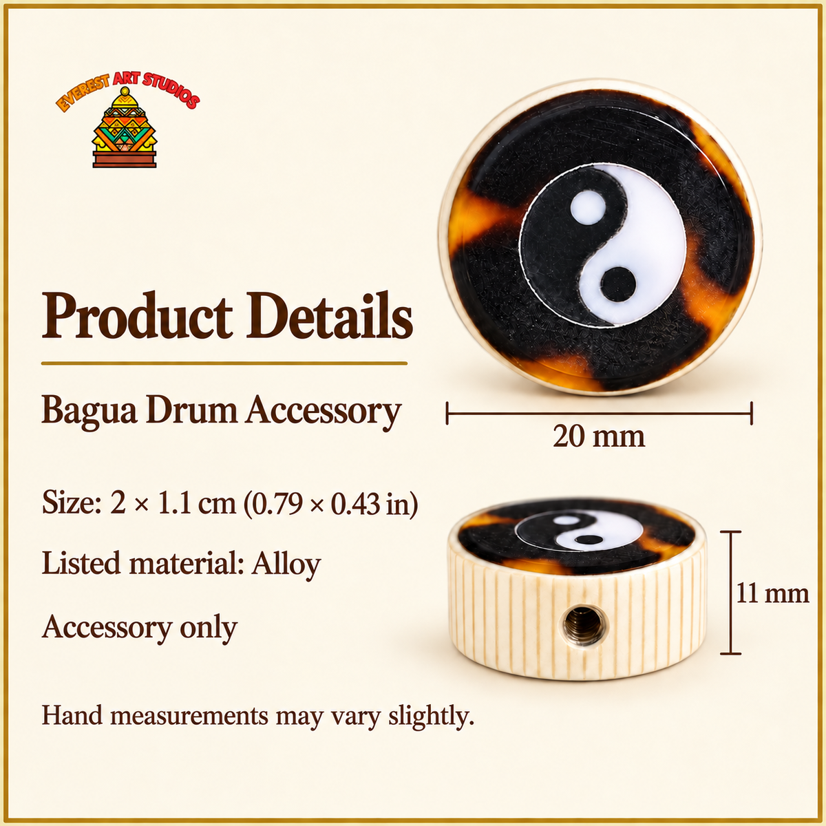EverestArtstudios Bagua-Trommel-Zierelement für Mala, 20 × 11 mm