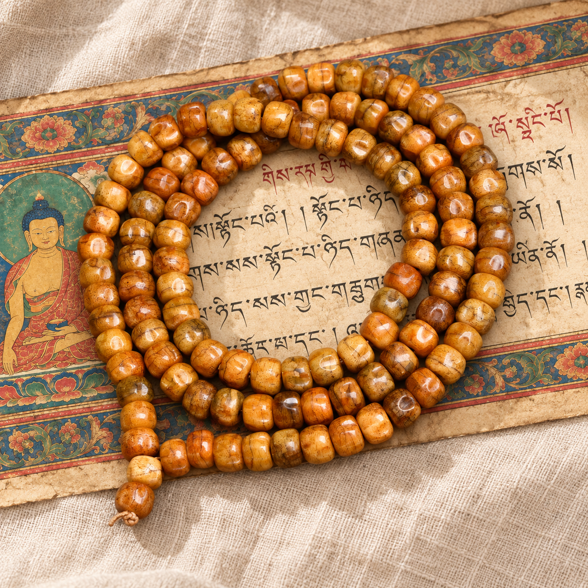 EverestArtstudios Natural Camel Bone and Passion Seed 108-Bead DIY Strand — full product