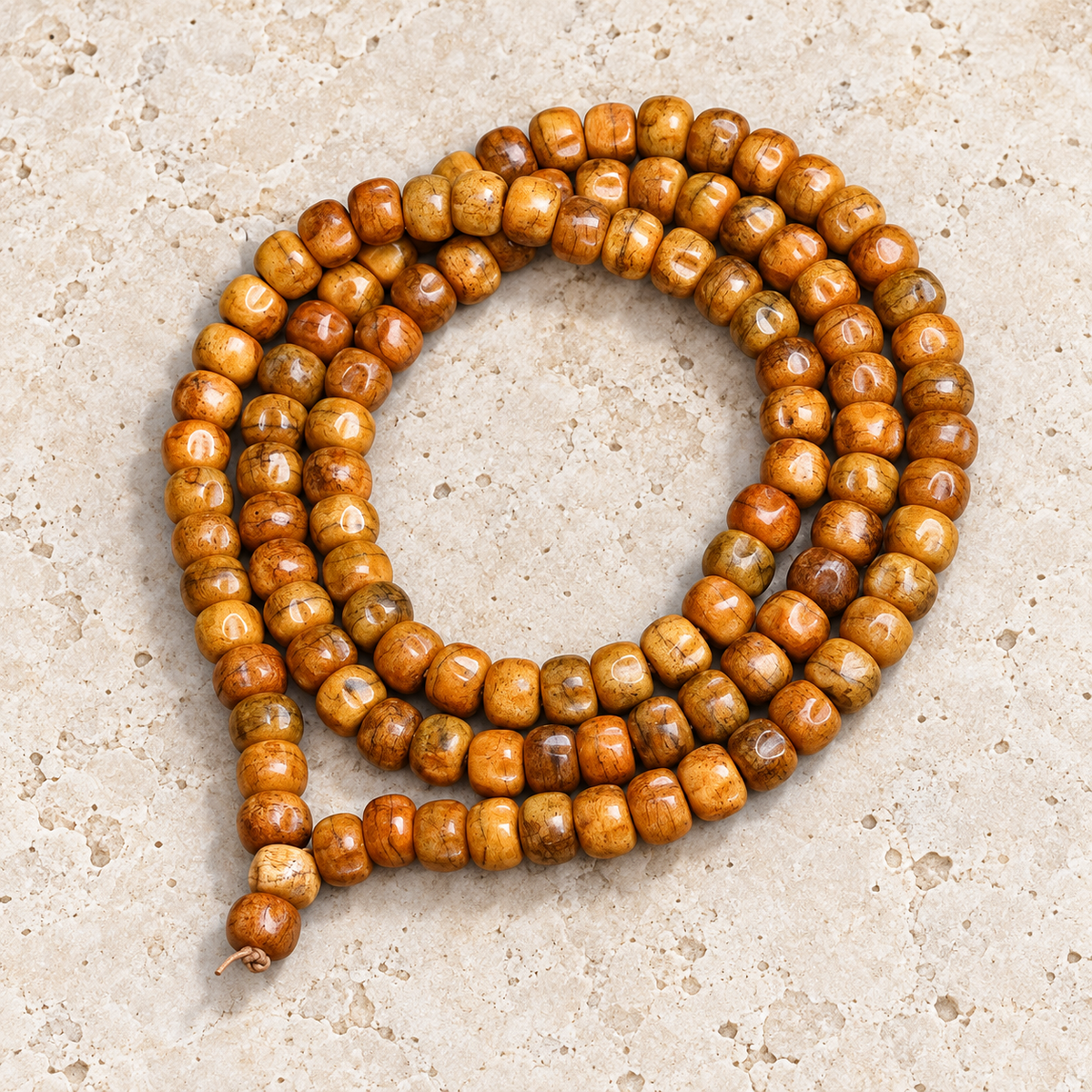 EverestArtstudios Natural Camel Bone and Passion Seed 108-Bead DIY Strand — product overall
